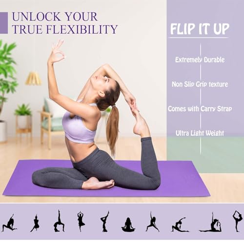 Image of Yoga mats Exercise Mat Anti-Skid Water /Dirt Proof Lightweight easy to Carry for home and gym workouts for men women children with Carry Strap (2fts x 6fts) (6mm Thickness) (PURPLE)