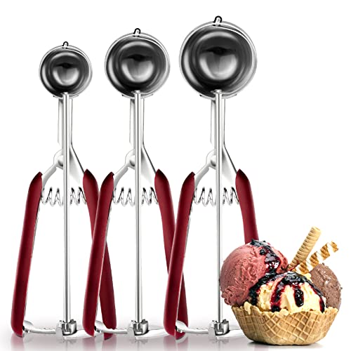Tkai-SDBC Eisportionierer Eislöffel ,304 Edelstahl Poliert Eisportionierer Set mit 3 Stück Verschiedene Größen für Eis,Kartoffelpüree,Teig,Melonenkugeln(3.5cm/4cm/5cm) Cover