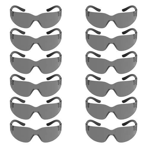 Rugged Blue - Work Safety Glasses For Men | ANSI Z87 Certified Glass For Shooting Range | Anti-Scratch Outdoor Use | Construction/Outdoor Protection | Safety Goggles - 12 Pack Gray