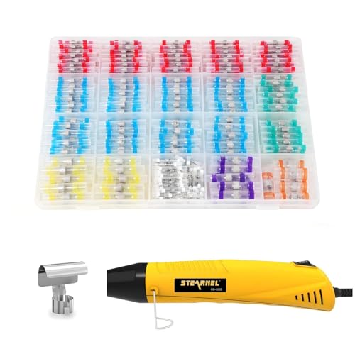 Amliber 400PCS Solder Seal Wire Connectors with Heat Gun, Solder Stick Wire Connectors Solderstick Waterproof Wire Electrical Connector Kit for Marine (26-6 Gauge)