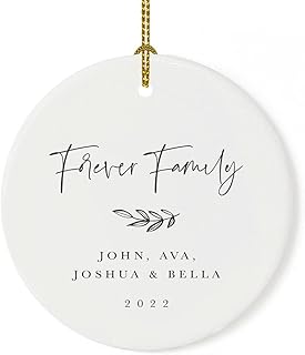 Andaz Press Personalized Adoption Round Ceramic Porcelain Christmas Tree Ornament Keepsake Collectible Gift, Forever Family 2023, Antique Handdrawn, 1-Pack