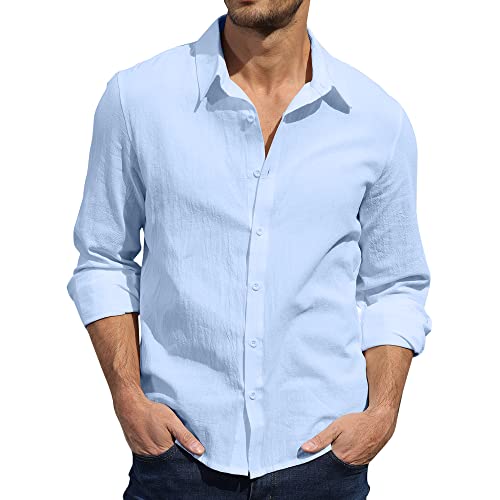 Herren Casual Leinen Shirts Button Down Hemd Hawaiian Strand Shirt S-3XL, blau, S