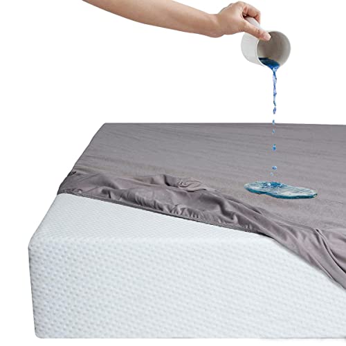 Image of Feelme Cotton Mattress Protector Single Bed Waterproof Mattress Cover for Single Bed 72X48 Inch / 6X4 Feet Grey Water Proof Gadda Cover