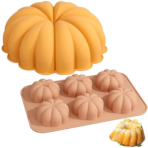 2 moldes de silicona de calabaza antiadherentes de 6 cavidades para cosecha de otoño, estilo 2