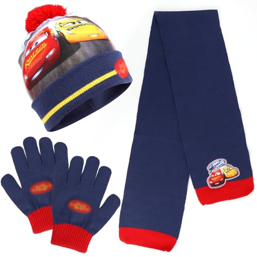 VOENCSU Garçon Enfant Hiver Accessoires Ensemble Set : Bonnet, Écharpe, Gants Caricature Voiture