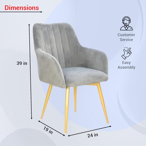 Image of Taboo Velvet Dining Chair Set of 6 | Upholstered Accent Arm Chairs | Soft Cushioned Seat with Backrest | Modern Velvet Fabric Chairs with Metal Legs | Living Room, Bedroom, Cafe & Restaurant | Grey