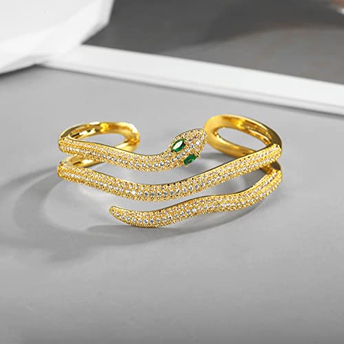 Woworama Cz Gold Snake Bracelets For Women Adjustable Open Cuff Bangle Bracelet Vintage Animal Medusa Snake Gold Wrist Wrap Serpent Bypass Bracelet Jewelry #TOP6