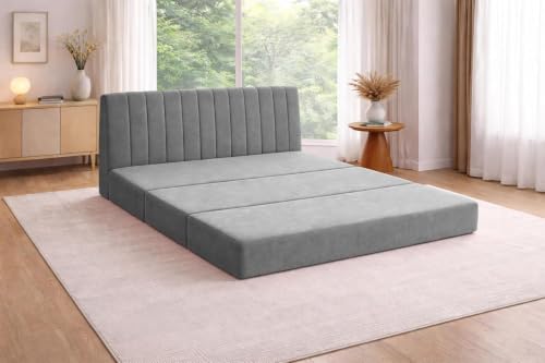 Image of Rosebell -Three Seater Armless Sofa Cum Bed with Backrest | Soft Velvet Fabric Finish | Modern Living Room & Bedroom -Grey-Color