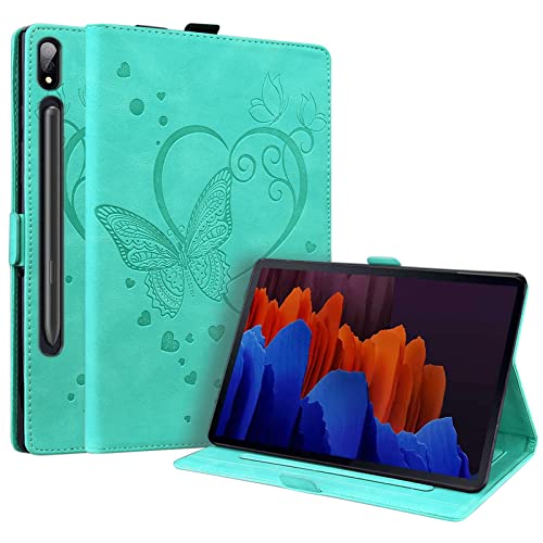 Dteck Case for Galaxy Tab S9 FE 10.9"/S9/S8/S7 11",Embossed Butterfly Premium PU Leather Business Folio Folding Stand Shockproof Protective Cover for Samsung Tab 11" Wallet Cover with Pen Holder,Green by Dteck - Used condition - US$13.08