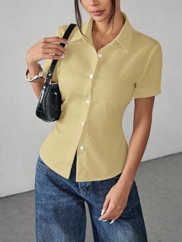 Image of Aahwan White Solid Button-Down Striped Print Casual Short Sleeve Shirt for Women's & Girl's