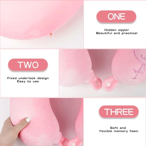Wishstar Kit Coussin Voyage Enfant, Flamants Roses Coussin Avion, Oreiller en Mousse à Mémoire, Oreiller de Voyage Portable Mignon pour Voiture Avion Bureau Maison – vue 3
