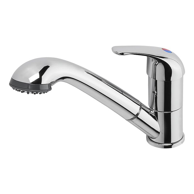 12V Wasserhahn mit ausziehbarer Brause Ø36 mm, Mischbatterie Chrom für Warm- und Kaltwasser, Keramikkartusche, Mikroschalter, 1,5 m Schlauch, für Wohnmobil Wohnwagen Boot