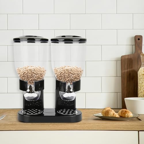 CICICOLA Distributeur de céréales double- Cornflakes Dispenser, 3.5 l, en plastique, céréales, bonbons, bonbons et céréales, récipient à flocons d'avoine (35 * 34,5 * 20 cm (modèle noir))