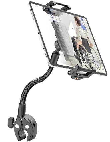 WISHCODE Gooseneck Wheelchair Tablet Holder, [Flexible Aluminum Arm] Bracket for 0.63