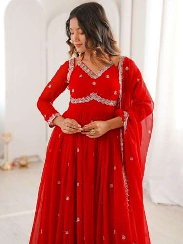 Image of Women's Georgette Sequence Embroidered Anarkali Kurta Set with Dupatta