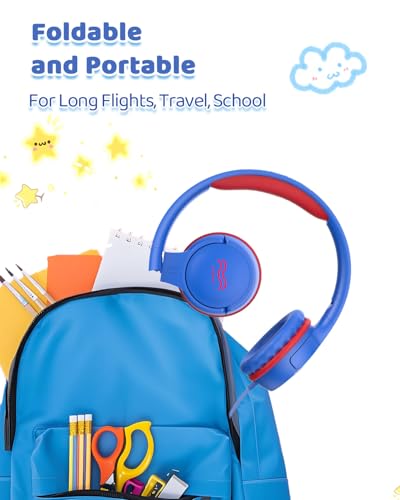 Image of Wired Kids Headphones with Mic, Foldable, Volume Control Safe Listening(85 /94dB), 3.5mm Jack on-Ear Headset for Chilren /Teens /School /Travel /Plane /Ipad /Tablet /Laptop,Blue-Red