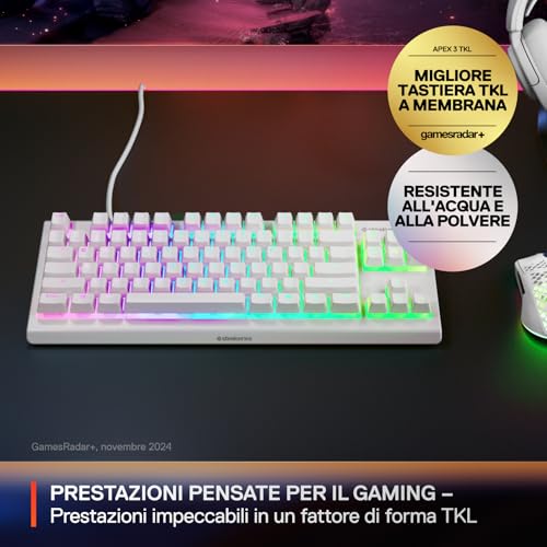 Apex 3 TKL - Tastiera Gaming Blanco - Fattore di forma compatto senza tastierino - Illuminazione RGB a 8 zone - Resiste ad acqua e polvere - Switch da gaming super silenziosi - FR AZERTY - Tastiera gaming - Immagine 1