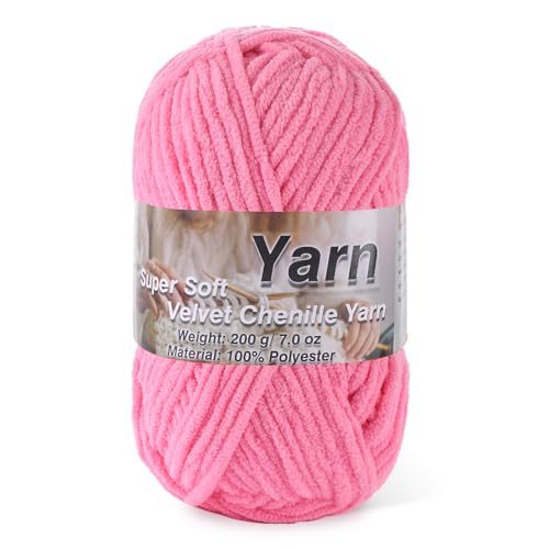 Image of Chunky Chenille Yarn for Baby Blanket Yarn for Crocheting - 7.05oz Super Soft Chenille Plush Yarn - Bulk Thick Yarns Used for Making Scarves, Blankets, Stuffed Animals, DIY Craft (Deep Pink)
