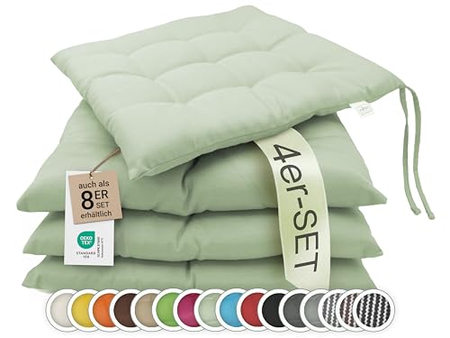 ZOLLNER 4er Set Sitzkissen in 40x40cm - gemütliche Stuhlkissen mit Bindebänder - waschbar bis...