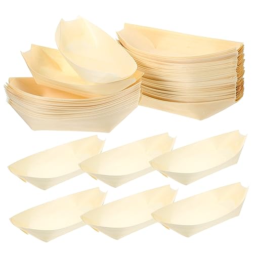 MUCKLILY 50pcs Wooden Sushi Plate Boat Sushi Bowl Wood Sushi Tray Wood Sushi Dish Sushi Containers Bamboo Bowls Wood Sushi Boat Appetizer Boat Wooden Sushi Boat Catering Supplies Food Boats