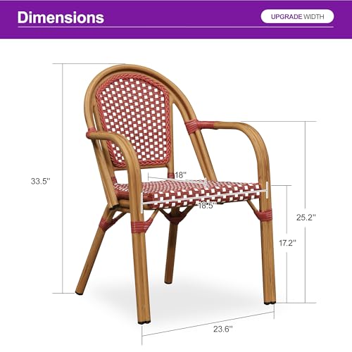 Image of PURPLE LEAF Outdoor French Bistro Armchairs Set of 2, Bamboo Finish, Red