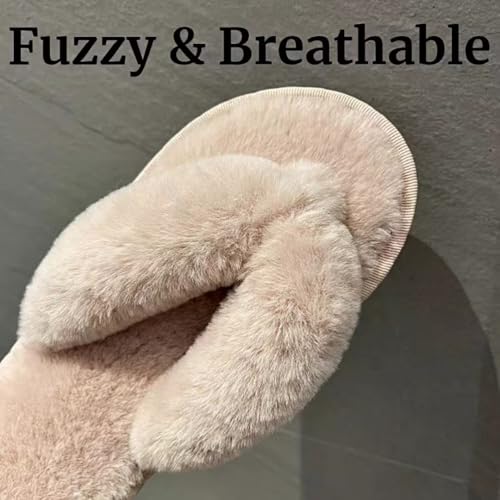Fuzzy Flip Flops Fluffy Winter Slippers Cozy Comfy Memory Foam Open Toe House Slippers Soft Faux Fur Plush Slides Anti-Skid Indoor Outdoor Home Bedroom Shoes for Women2