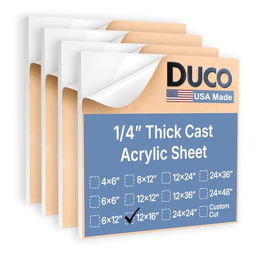 Image of Duco White Cast Acrylic Sheets 1 /4 inch (6mm) Thick 12 inch x 16 inch - 4 Pack of USA-Made Translucent White Plexiglass Sheet - Shatter Resistant Acrylic Board for Signs, Displays, Frames, & Decorative Projects