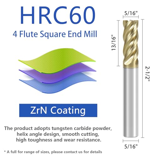 Image of 5 /16 inch Carbide Square End Mill with ZrN Coating 4 Flute Unequal Helix Design Mill Bits Sets for Roughing and Finishing (5PCS)