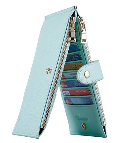 TravelamboWomens Walllet RFID Blocking Bifold Multi Card Case Wallet with Zipper Pocket (CH Gold Greenery 7004F)