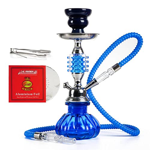 The7boX Hookah Set 1 Schlauch mit 50 Stück Shisha Blechfolie, hoch 29,0 cm klein tragbar blau Rauchglas Shisha