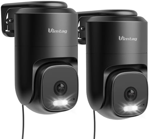 VIMTAG 2.5K Cameras for Home Security, Outdoor Security Camera Indoor, 2.4G/5G Wi-Fi, Plug-in Power (Wired), 360° Motion Tracking, Free AI Detection & Siren, Color Night Vision, IP66, SD/Cloud Storage