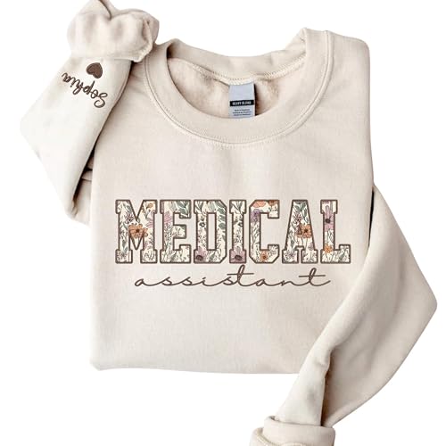 Chillever Custom Embroidered Medical Assistant Sweatshirt, Floral Applique Medical Assistant Shirt, Personalized MA Sweater, Custom MA Hoodie, Nurse Sweatshirt, Nurses Graduation Gift2