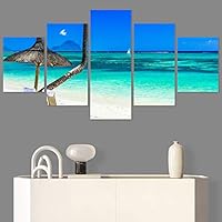 SIGNWIN 5 Panel Canvas Wall Art Modern Art Beach Coastal Multicolor Photography Relax/Calm Tropical for Home Decorations Ready to Hang - 60