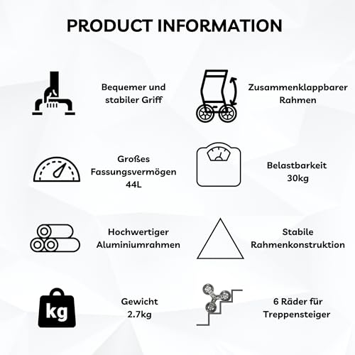 44Liter Aluminium Einkaufstrolley Treppensteiger mit Kühlfach, Klappbar Shopping Trolley mit Treppenläufer, Einkaufswagen Faltbar, Einkaufstasche mit 6 Rädern, Einkaufskorb mit Rollen - Schwarze – Bild 3