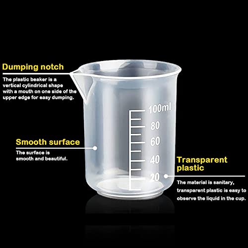 Image of 4 Pcs 100ml /3.4oz Plastic Measuring Cups for Liquids, Clear Small Plastic Measuring Cup,100ml Lab Graduated Beaker, Multipurpose Reusable Mixing Cups for Kitchen Cooking Medicine Measure Tool