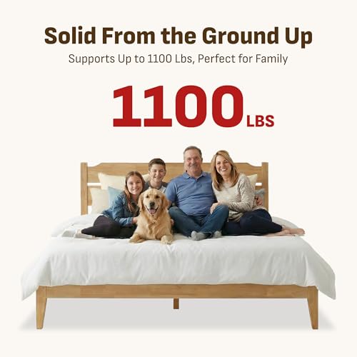 Image of Softa Venso King Solid Wood Bed Frame with Headboard, 1100 Lbs Heavy Duty Rubberwood Platform Bed, 15-Min Tool-Free Assembly, Quiet Stable Support, Japanese Japandi Design, No Box Spring Needed