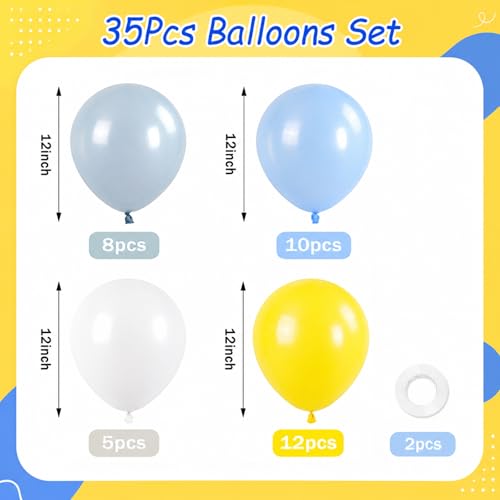 Image of Blue and Yellow Balloons, Lemon Theme Balloons 12 Inch Pastel Blue Balloons