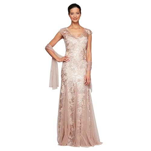 Alex Evenings Women's Long Fit and Flare Mother of The Bride Dress with Godet Detail (Petite and Regular Sizes)