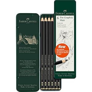 Faber-Castell Pitt Graphite Matte Pencil Set, Metal Tin of 6 Graphite Pencils, Sketching and Drawing Pencil Set (B, 4B, 6B, 8B, 10B, 12B)