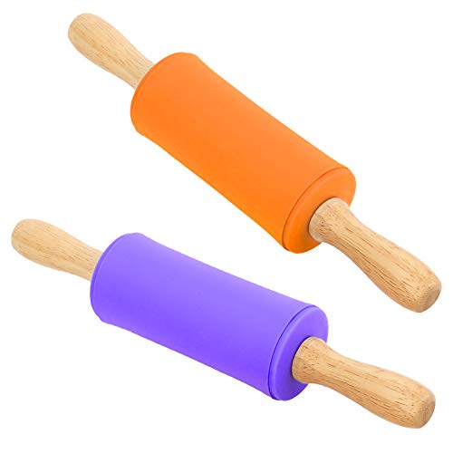 Koogel 9 Inch Mini Rolling Pin, 2 Pcs Kids Rolling Pin Small Rolling Pin Handle Rolling Pin for Home Kitchen Children Cake