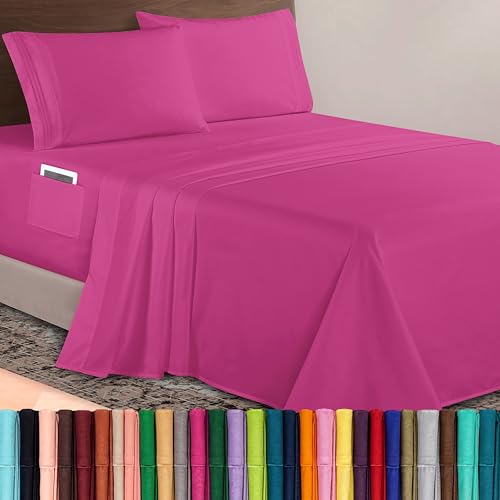 Image of Elegant Comfort Luxurious 1500 Premium Hotel Quality Microfiber 4-Piece Sheet Set, 18-24 Inches Deep - Extra Deep Pocket Sheets - Ultra Soft 4PC Deep Pocket Sheets, King, Hot Pink