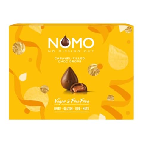 NOMO Free From and Vegan Chocolate - Caramel Filled Chocolate Drops - Dairy Free, Gluten Free, Nut Free, Egg Free - Gift Box 93 g Cover
