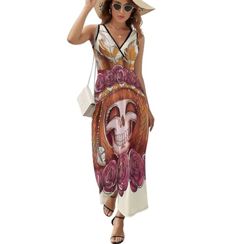 Robe de plage maxi coupe longue sans manches et col V fluide pour femme