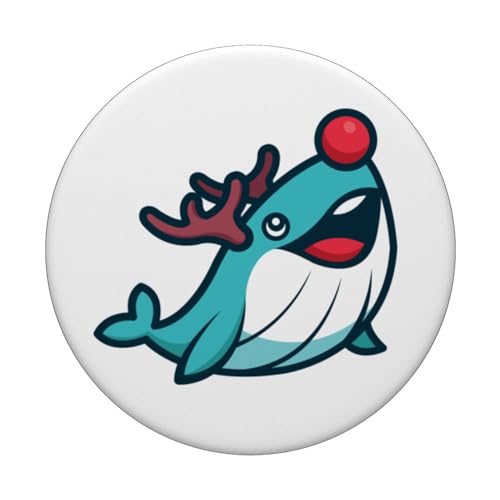 Christmas Reindeer Whale I Christmas Whale Whales PopSockets Swappable PopGrip, Black - Image 3