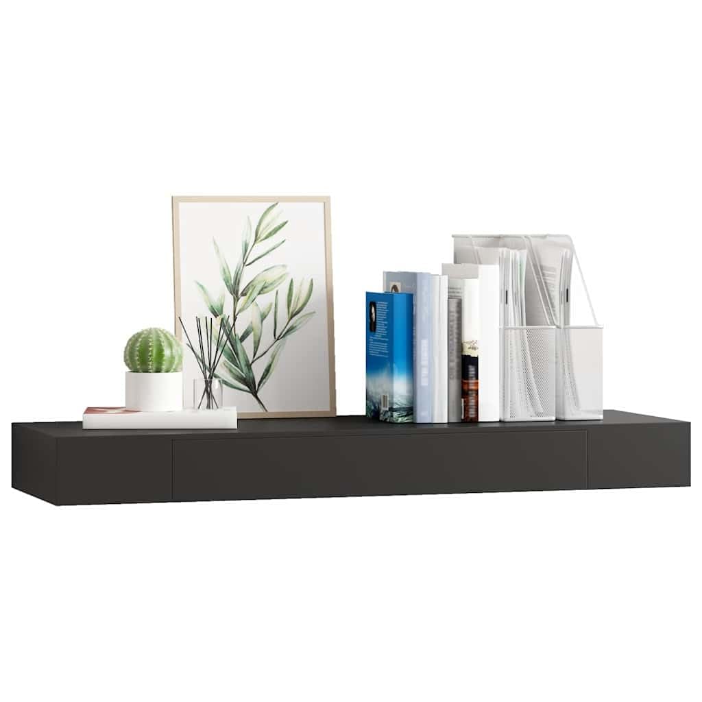 Regał wiszący z szufladą, czarny, z płyty MDF, 80 x 25 x 8 cm, regał ścienny z niewidocznym systemem montażowym, zajmuje mało miejsca, nowoczesny do salonu, sypialni, biura, miejsca do