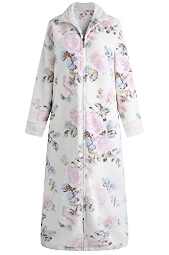 Richie House Long Zipper Robe for Womens Soft Premium Flannel Fleece Bathrobe RHW2856-G-L