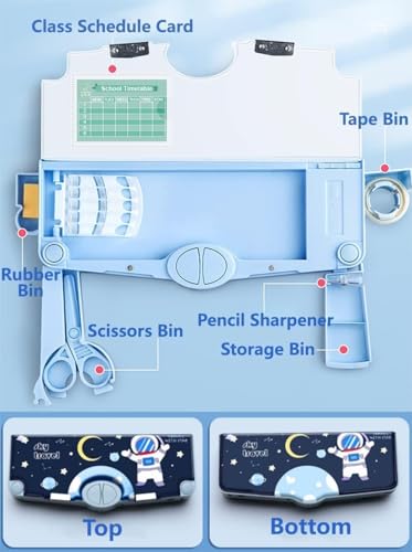 Image of Umadiya Plastic Branded Multi-Functional Pencil Box For Kids, Space Pencil Box For Boys & Girls, Magnetic Pencil Box For Boys, Space Theme Gifts For Kids With Accessories. (Navy Blue Astronaut)