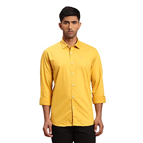 Image of Colorplus Men's Cotton Blend Solid Pattern Tailored Fit Regular Collar Full Sleeve Casual Shirt