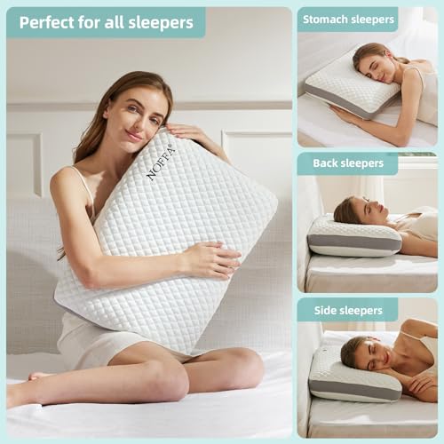 NOFFA-Oreiller-Rafraichissant-Pillow-Oreiller-Ergonomique-Cervical-40x60-Ice-Silk-Oreiller-Memoire-de-Forme-Plat-pour-Les-Dormeurs-Lateraux-avec-Housse-Double-Face