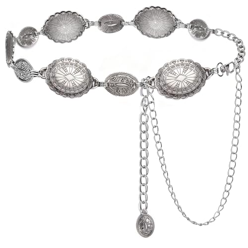 Image of Dubulle Womens Belt Chain Leather Belts Vintage Western Adjustable Elastic Double Buckle for Cowboy Pant Dress
